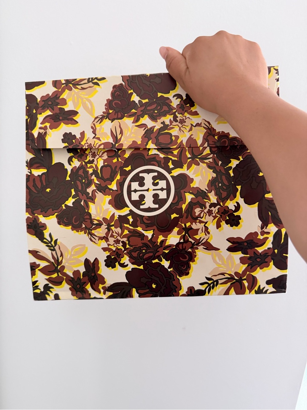 Tory Burch Cream Floral Envelope Pouch with Brown & Yellow Accents